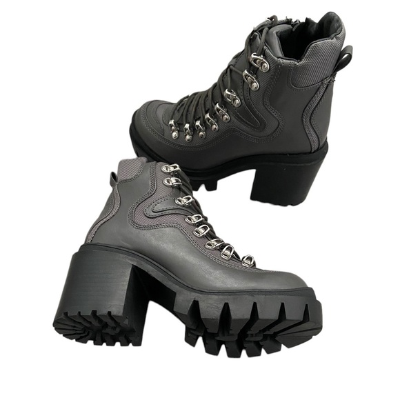 New Jeffrey Campbell Road Rage Lace-up Heeled Boots Dark Gray size 8M - Picture 4 of 10